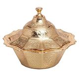 Alisveristime Kapaklı Zamak Şekerlik ve Lokumluk, Osmanlı Motifli Dekoratif Sunum Kabı, Kahve Yanı Şeker, Çikolata ve Şekerleme İçin (Altın Sarısı)