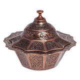 Alisveristime Kapaklı Zamak Şekerlik ve Lokumluk, Osmanlı Motifli Dekoratif Sunum Kabı, Kahve Yanı Şeker, Çikolata ve Şekerleme İçin (Kahverengi)