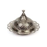 Alisveristime Kubbeli Osmanlı Tasarımlı Şekerlik – Kapaklı Metal Şeker, Çikolata ve Lokum Kabı – Kahve Sunumları İçin Dekoratif Şekerlik (Gümüş Beyazı)