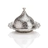 Alisveristime Kubbeli Osmanlı Tasarımlı Şekerlik – Kapaklı Metal Şeker, Çikolata ve Lokum Kabı – Kahve Sunumları İçin Dekoratif Şekerlik (Gümüş Beyazı)