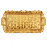 Alisveristime Osmanlı Motifli Küçük Metal Servis Tepsisi – Dekoratif Sunum Tepsisi, 36 x 18 cm, 306 g (Altın Sarısı)
