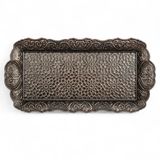 Alisveristime Osmanlı Motifli Küçük Metal Servis Tepsisi – Dekoratif Sunum Tepsisi, 36 x 18 cm, 306 g (Antik Siyah)
