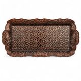 Alisveristime Osmanlı Motifli Küçük Metal Servis Tepsisi – Dekoratif Sunum Tepsisi, 36 x 18 cm, 306 g (Kahverengi)