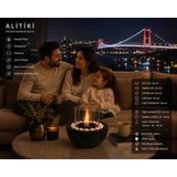 Alitiki Beton Masaüstü Bioethanol Şömine Siyah 18 cm – Borosilikat Camlı Dekoratif Şömine | Dumansız - Yakıt ve Taş Hediyeli