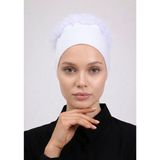 Alivascarf Fırfırlı Dikişsiz Penye Bone Beyaz- Kadın Tesettür Bağlamalı Topuz Iç Bone - Standart