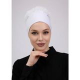 Alivascarf Fırfırlı Dikişsiz Penye Bone Ekru - Kadın Tesettür Bağlamalı Topuz Iç Bone Kırık Beyaz - Standart