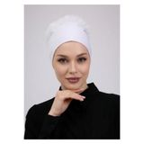 Alivascarf Fırfırlı Dikişsiz Penye Bone Ekru - Kadın Tesettür Bağlamalı Topuz İç Bone