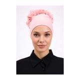 Alivascarf Fırfırlı Dikişsiz Penye Bone Pembe - Kadın Tesettür Bağlamalı Topuz İç Bone Pudra