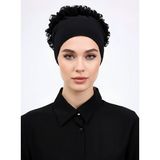 Alivascarf Fırfırlı Dikişsiz Penye Bone Siyah - Kadın Tesettür Bağlamalı Topuz Iç Bone - Standart