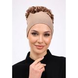 Alivascarf Fırfırlı Dikişsiz Penye Bone Vizon - Kadın Tesettür Bağlamalı Topuz Iç Bone Kahve - Vizon - Kahve - Standart