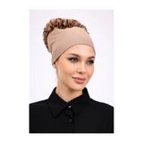 Alivascarf Fırfırlı Dikişsiz Penye Bone Vizon - Kadın Tesettür Bağlamalı Topuz İç Bone Kahve