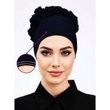 Alivascarf Fırfırlı Siyah Kaymayan Silikonlu Dikişsiz ( Kaymaz ) Bone Kadın Tesettür Bağlamalı Iç Bone