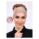 Alivascarf Kaymayan Fırfırlı Silikonlu Dikişsiz Kaymaz Bone Kadın Tesettür Bağlamalı İç Bone Vizon