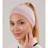 Alivascarf Kaymayan Silikonlu Bandana Bone Pembe - Pudra - Kadın Tesettür Dikişsiz Kaymaz Geçme - Sportif Saç Bandı - Standart