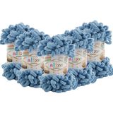 Alize 5 Adet Puffy El Örgü Ipi Battaniye Panduf Atkı Hırka Paspas 280 - Orta Mavi - 33