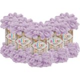 Alize 5 Puffy El Örgü İpi Açık Lila Micropolyester ile Kolayca Örülebilir 5 Adet - 55