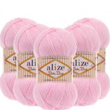 Alize Baby Best El Örgü İpi,%10 Bambu%90 Akrilik, 5'li Paket, 100g/240m, 4-5 Numara Şiş İçin, Hırka, Yelek ve Kazak Örgüsüne Uygun (185 Pastel Pembe)