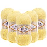 Alize Baby Best El Örgü İpi,%10 Bambu%90 Akrilik, 5'li Paket, 100g/240m, 4-5 Numara Şiş İçin, Hırka, Yelek ve Kazak Örgüsüne Uygun (250 Açık Sarı)