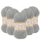 Alize Baby Best El Örgü İpi,%10 Bambu%90 Akrilik, 5'li Paket, 100g/240m, 4-5 Numara Şiş İçin, Hırka, Yelek ve Kazak Örgüsüne Uygun (344 Gri)