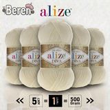 Alize Diva - 01 Krem - 5'li Paket - 100GR/350M - Parlak Merserize Yazlık Baharlık Örgü Ipi