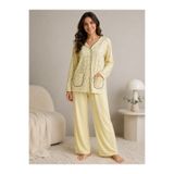 Alize Moda %100 Pamuklu Çiçek Desenli Büyük Beden Uzun Kollu Düğmeli Anne-Kadın Pijama Takımı