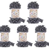 Alize Puffy 5 x 100 gram örgü yünü, 500 gram parmak örgüsü - yün süper hacimli, halka yünü, iğnesiz örgü (gri 87)