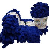 Alize Puffy 5 x 100 gram örgü yünü, 500 gram parmak örgüsü - yün süper hacimli, halka yünü, iğnesiz örgü (koyu mavi 360)