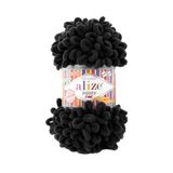Alize Puffy Fine(İnce) El Örgü İpi, Parmak Örgü İpi 5 Adet (Siyah 1060)