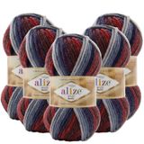 Alize Süperlana Maxi Batik El Örgü İpi, 5'li Paket, Kalın İplik,Yelek Hırka Atkı Bere Kazak İçin (8130)