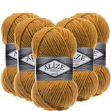 Alize Süperlana Maxi El Örgü İpi,%75 Akrilik%25 Yün, 5'li Paket, 100g/100m, 8-10 Numara Şiş İçin, Hırka ve Kazak Örgüsüne Uygun (02 Safran)