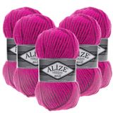 Alize Süperlana Maxi El Örgü İpi,%75 Akrilik%25 Yün, 5'li Paket, 100g/100m, 8-10 Numara Şiş İçin, Hırka ve Kazak Örgüsüne Uygun (149 Fuşya)