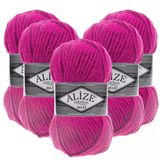 Alize Süperlana Maxi El Örgü İpi,%75 Akrilik%25 Yün, 5'li Paket, 100g/100m, 8-10 Numara Şiş İçin, Hırka ve Kazak Örgüsüne Uygun (149 Fuşya)