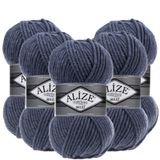 Alize Süperlana Maxi El Örgü İpi,%75 Akrilik%25 Yün, 5'li Paket, 100g/100m, 8-10 Numara Şiş İçin, Hırka ve Kazak Örgüsüne Uygun (203 Denim)