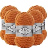 Alize Süperlana Maxi El Örgü İpi,%75 Akrilik%25 Yün, 5'li Paket, 100g/100m, 8-10 Numara Şiş İçin, Hırka ve Kazak Örgüsüne Uygun (225 Turuncu)