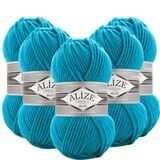 Alize Süperlana Maxi El Örgü İpi,%75 Akrilik%25 Yün, 5'li Paket, 100g/100m, 8-10 Numara Şiş İçin, Hırka ve Kazak Örgüsüne Uygun (484 Turkuaz)