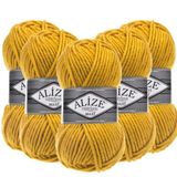 Alize Süperlana Maxi El Örgü İpi,%75 Akrilik%25 Yün, 5'li Paket, 100g/100m, 8-10 Numara Şiş İçin, Hırka ve Kazak Örgüsüne Uygun (488 Sarı)