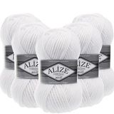 Alize Süperlana Maxi El Örgü İpi,%75 Akrilik%25 Yün, 5'li Paket, 100g/100m, 8-10 Numara Şiş İçin, Hırka ve Kazak Örgüsüne Uygun (55 Beyaz)