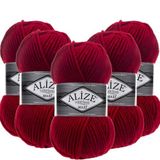 Alize Süperlana Maxi El Örgü İpi,%75 Akrilik%25 Yün, 5'li Paket, 100g/100m, 8-10 Numara Şiş İçin, Hırka ve Kazak Örgüsüne Uygun (56 Kırmızı)