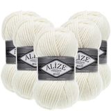 Alize Süperlana Maxi El Örgü İpi,%75 Akrilik%25 Yün, 5'li Paket, 100g/100m, 8-10 Numara Şiş İçin, Hırka ve Kazak Örgüsüne Uygun (62 Açık Krem)