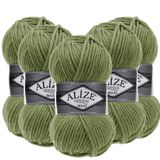 Alize Süperlana Maxi El Örgü İpi,%75 Akrilik%25 Yün, 5'li Paket, 100g/100m, 8-10 Numara Şiş İçin, Hırka ve Kazak Örgüsüne Uygun (620 Yeşil)