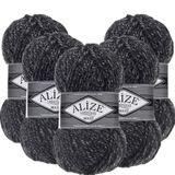 Alize Süperlana Maxi El Örgü İpi,%75 Akrilik%25 Yün, 5'li Paket, 100g/100m, 8-10 Numara Şiş İçin, Hırka ve Kazak Örgüsüne Uygun (800 Jaspe antrasit)