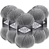Alize Süperlana Maxi El Örgü İpi,%75 Akrilik%25 Yün, 5'li Paket, 100g/100m, 8-10 Numara Şiş İçin, Hırka ve Kazak Örgüsüne Uygun (87 Kömür)