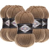Alize Süperlana Midi El Örgü İpi,%75 Akrilik%25 Yün, 5'li Paket, 100g/100m, 5-7 Numara Şiş İçin, Hırka ve Kazak Örgüsüne Uygun (466 Sütlü Kahve)