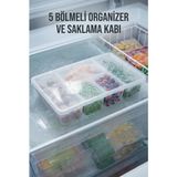 ALK 5 Bölmeli Şeffaf Buzdolabı Içi Düzenleyici & Kapaklı Dondurucu Saklama Kabı (24X38 Cm)