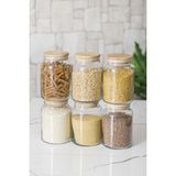 ALK 6 Lı Set Bambu Kapaklı Cam Kavanoz & Erzak Saklama Kabı 800 ml Orta Boy ( Vakum Kapak )