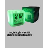 ALK 7 Renk LED Işıklı Alarmlı Dijital Küp Masa Saati Termometreli