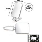 ALK Dikdörtgen - Gümüş 15X11.5CM Makyaj Aynası Çift Taraflı Katlanır Ayaklı