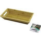 ALK DİKDÖRTGEN=16X30CM Derin=4.5cm Ahşap Bambu Sunum Tepsisi Çift Oyma Kulplu