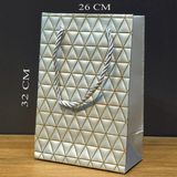 ALK Gümüş Geometrik Desenli Büyük Boy Karton Hediye Çantası