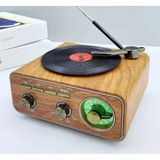 ALK Nostaljik Tasarım Plak Çalar Görünümlü Radyolu Bluetooth Hoparlör Retro Müzik Plak Açık Kahverengi